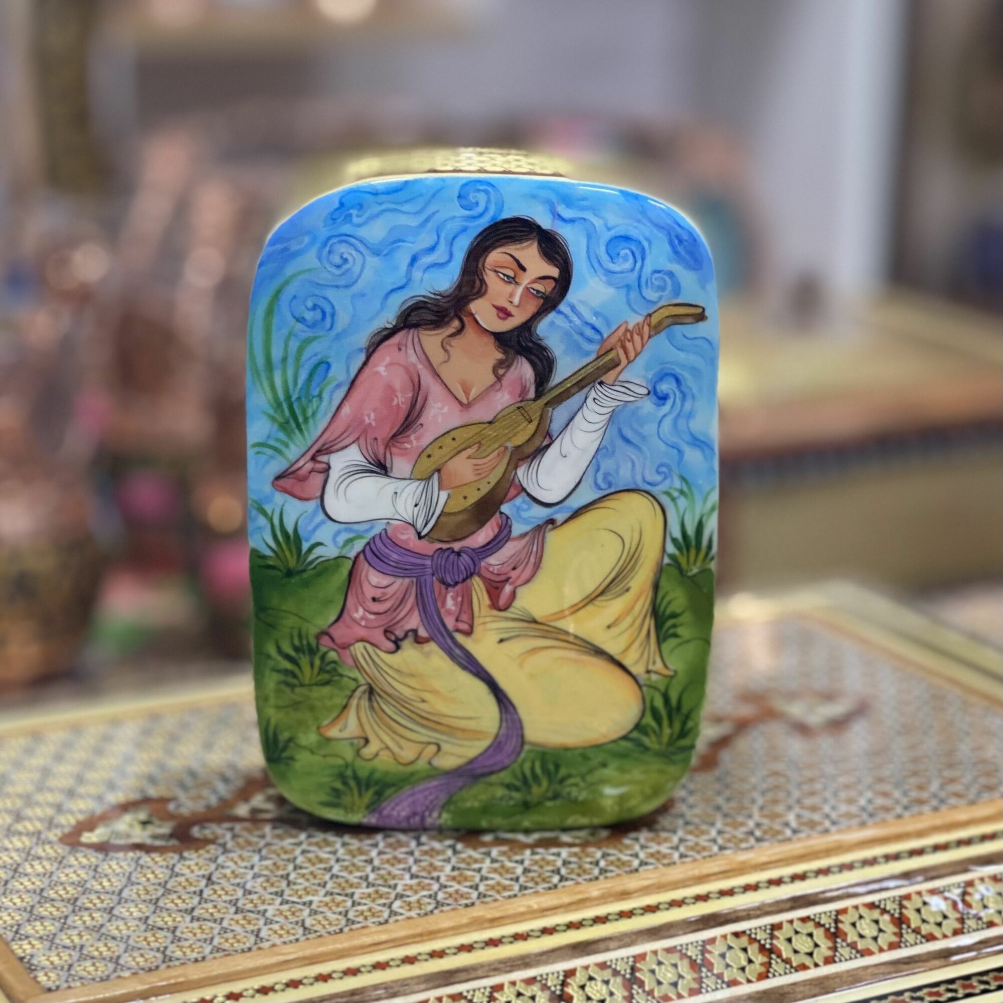 Чехол-футляр Персидский базар "Иран", дерево, ручная работа, для карт, голубой/красный/светло-зелёный/сиреневый