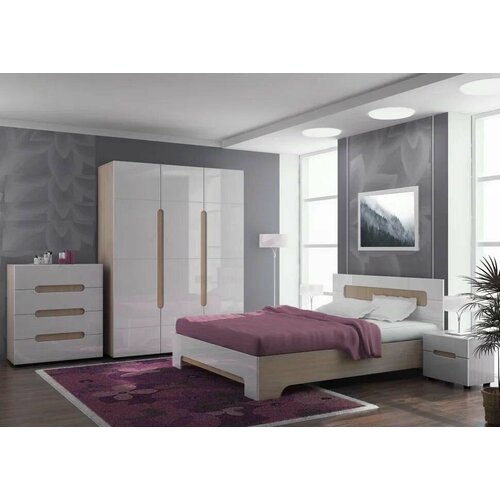 Спальный гарнитур Эврика шимо светлый/белый глянец