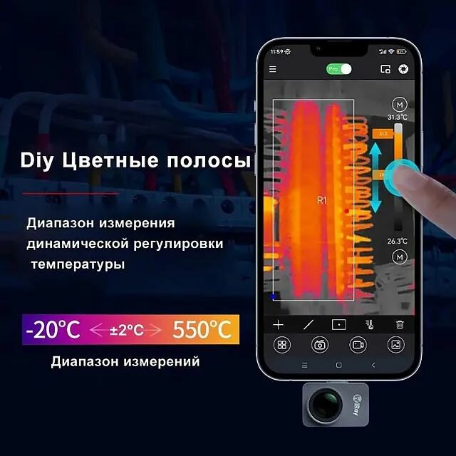 Тепловизоры Тепловизор Infiray P2 Pro, для смартфонов, ночное видение, до 550 ℃, с макролинзой