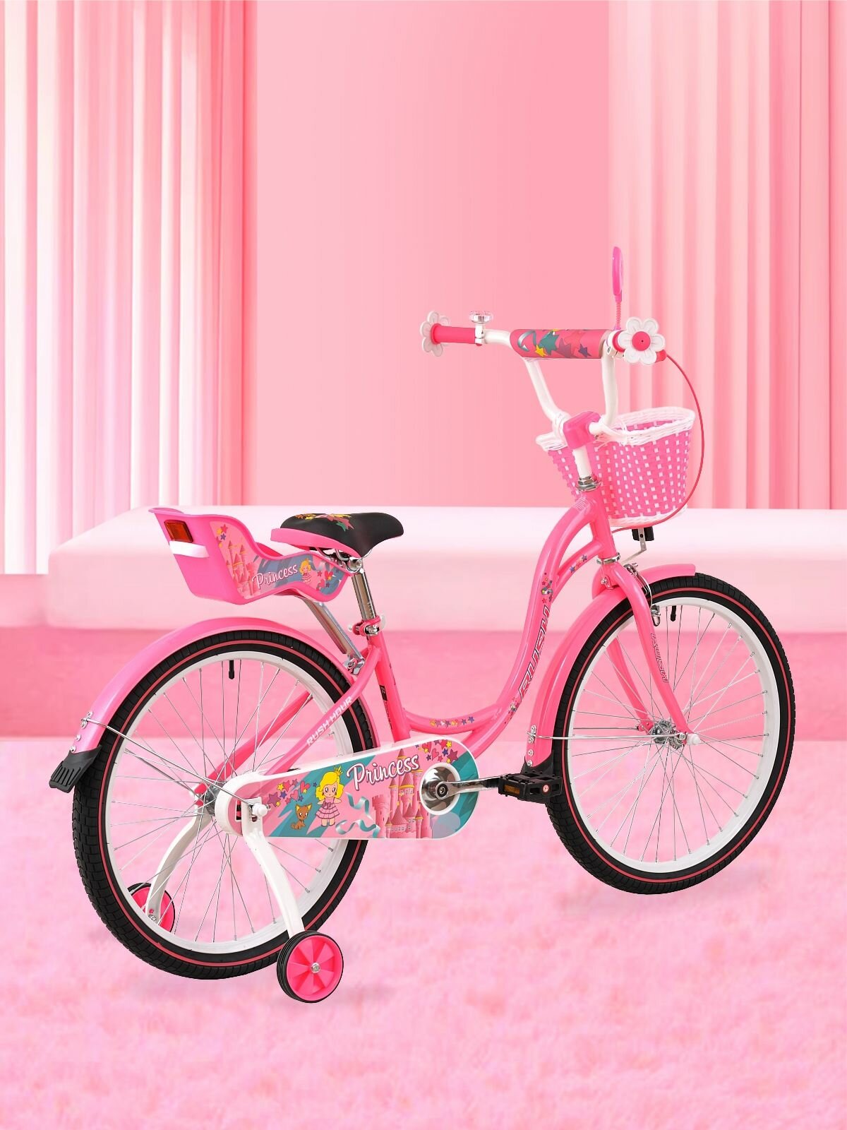 Велосипед двухколесный детский 22" дюймов RUSH HOUR PRINCESS рост 125-140 см для девочки розовый. 6 лет, 7 лет, 8 лет, для дошкольников, велосипед для школьников, велик детский, с корзиной, с багажником — фото 1