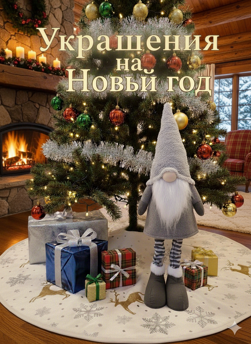 Рождественский гномик 60 см (серый)/ большой гном/ фигурка новогодняя/ гном на ножках/ гном с выдвижными ножками