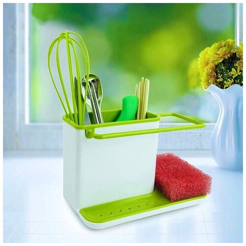 Подставка для кухонных принадлежностей, органайзер для раковины, для мойки, кухонный органайзер, подставка для губки, зеленая