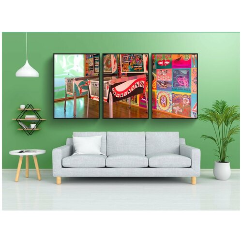 фото Набор модулных постеров для интерьера "цветочная сила, хиппи, 68-го мотора" 60x90 см. в тубусе, без рамки lotsprints