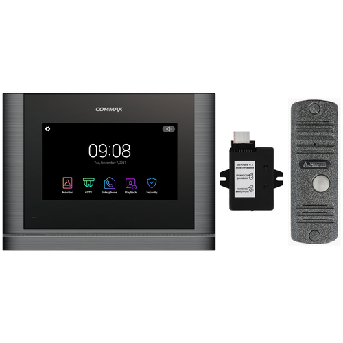 Комплект видеодомофона и вызывной панели COMMAX CDV-704MF (Темное серебро Black smog) / AVC 305 (Серебро)