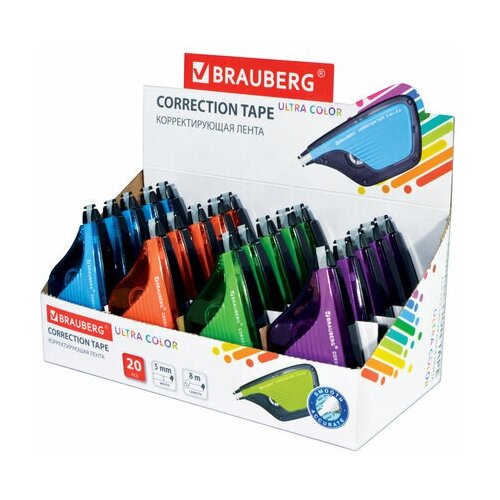 Корректирующая лента BRAUBERG ULTRA COLOR, 5 мм х 8 м, корпус ассорти, дисплей, 229065