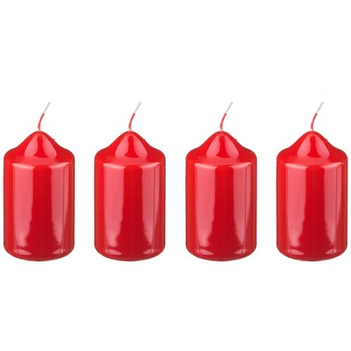 Набор свечей из 4 шт, 8*4 см красный лакированный , Adpal 348-448
