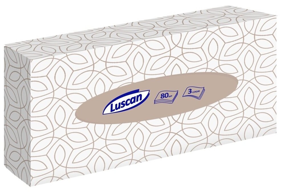 Салфетки бумажные Luscan косметические 3 слоя 80 шт, белые