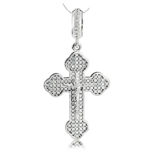 Крестик JEDA, серебро, 925 проба, фианит, белый, золотистый