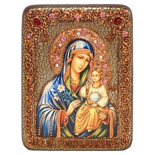 Подарочная икона Божией Матери Неувядаемый Цвет на мореном дубе 15*20см 999-RTI-223m