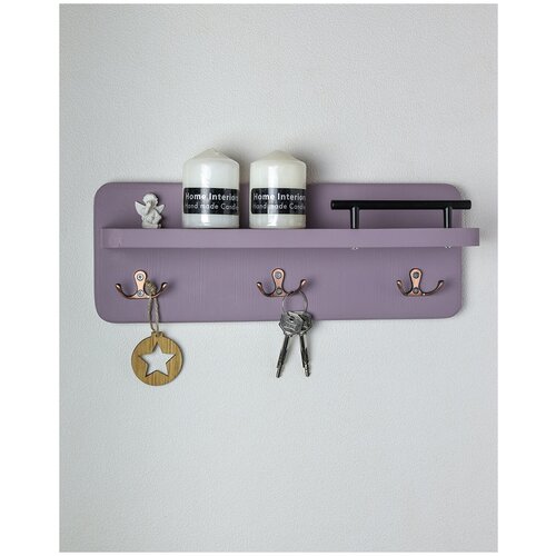 Полка настенная с крючками / Полка настенная белая / Ключница настенная деревянная / Вешалка для ключей