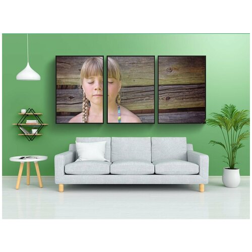 фото Набор модулных постеров для интерьера "ребенок, девочка, закрытые глаза" 60x90 см. в тубусе, без рамки lotsprints