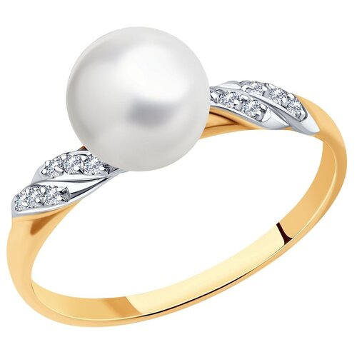 фото Sokolov кольцо из золота с жемчугом и фианитами 791218, размер 17