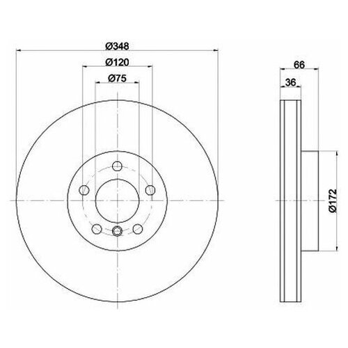 BEHR-HELLA 8DD355119-261 Диск тормозной пер.вент L [348x36mm] 5 отв. (черный) 1шт