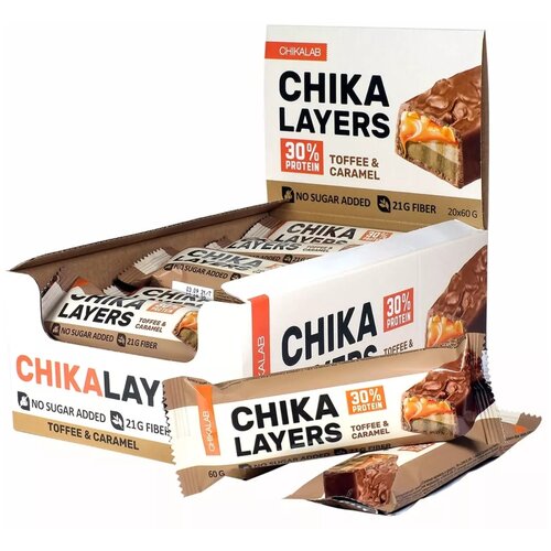 Шоколад Chikalab Chika Layers, 1200 г, соленая карамель и арахис chikalab батончик протеиновый layers фундук карамель 60 г 20 шт