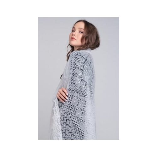 Платок ОренбургШаль, вязаный, ручная работа, 140х140 см, белый