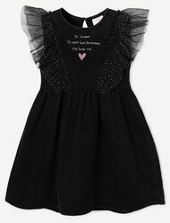 Чёрное джинсовое платье с вышивкой для девочки Gloria Jeans, размер 5-6л/116