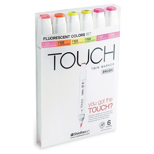 фото Художественный маркер touch набор маркеров спирт. двухсторонних "флуоресцентные" touch brush shinhan art, 6цв.