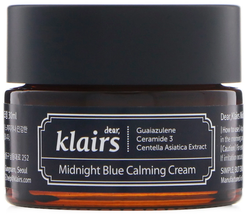 Klairs успокаивающий ночной крем Midnight Blue Calming Cream для сверхчувствительной кожи лица, 30 мл