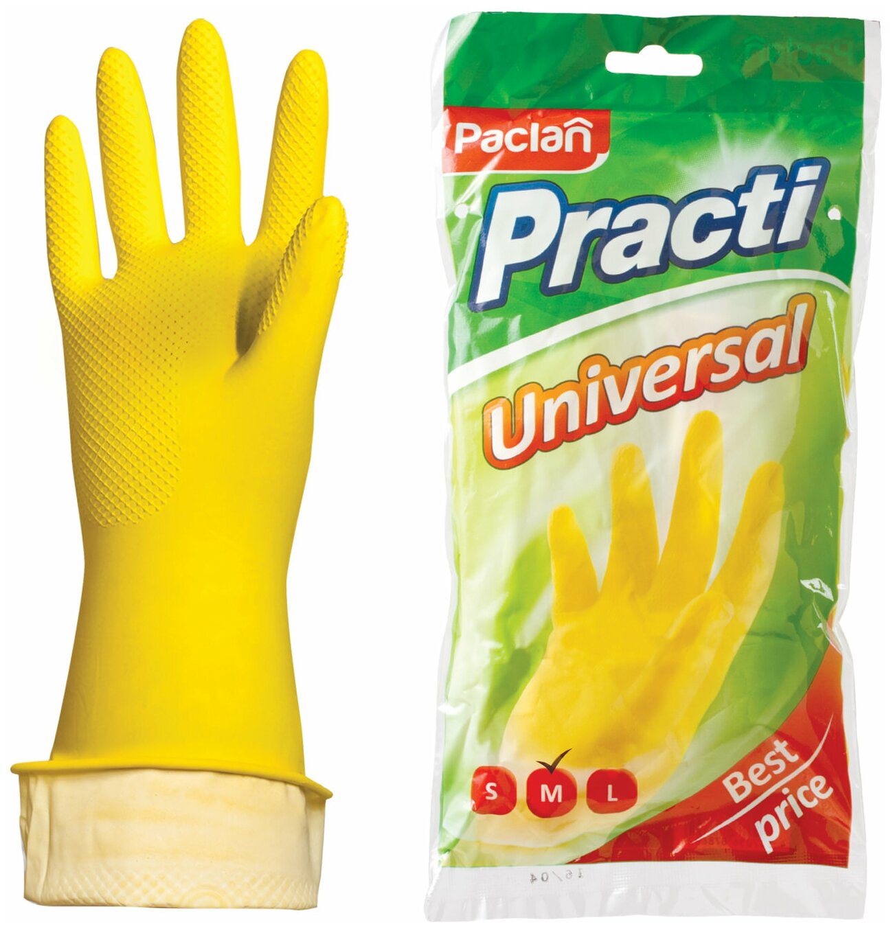 Перчатки хозяйственные латексные, х/б напыление, разм M (средний), желтые, PACLAN "Practi Universal" В комплекте: 10шт.