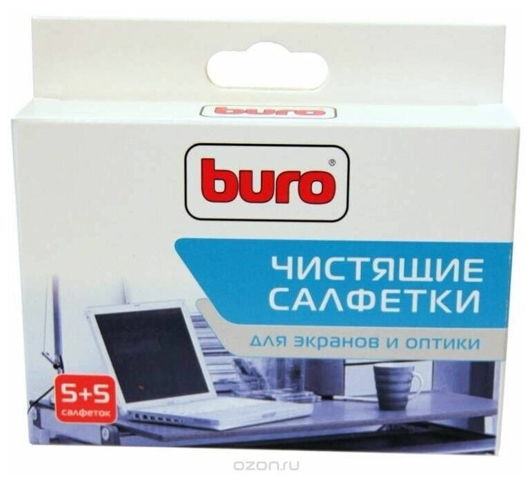 Салфетки BURO (BU-W/D), для очистких экранов любого типа и оптики, 5 влажных+5 сухих