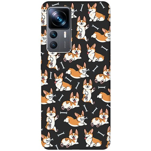 Матовый чехол Corgi Pattern для Xiaomi 12T / 12T Pro / Сяоми 12Т / 12Т Про с 3D эффектом черный матовый чехол corgi pattern для xiaomi 12 pro сяоми 12 про с 3d эффектом черный