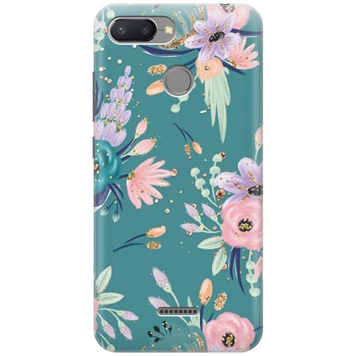 фото Re:paчехол - накладка artcolor для xiaomi redmi 6 с принтом "цветы и золотые блестки"