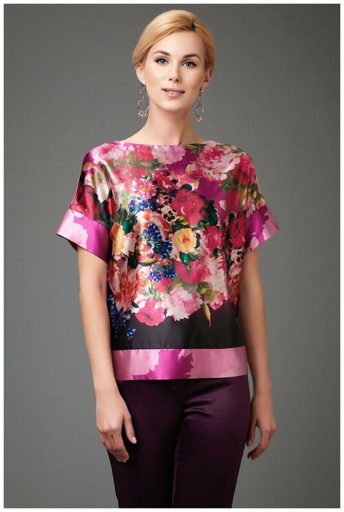 Блуза  Арт-Деко, свободный силуэт, короткий рукав, размер 50, розовый
