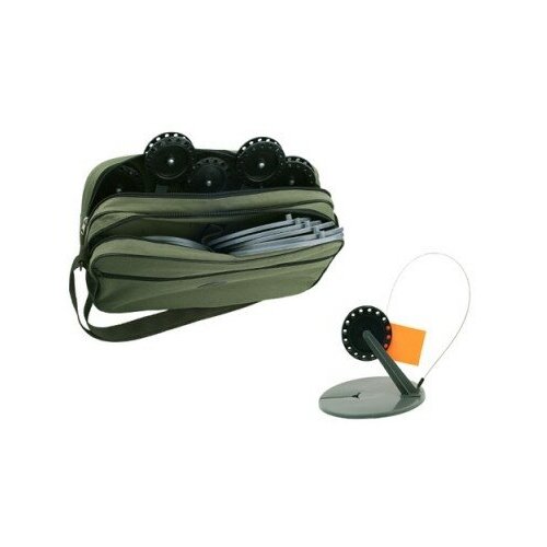 Жерлица с угловой стойкой в сумке Щукарь с черной катушкой 60-65 мм (10 шт) набор жерлиц кружков неоснащенные 10 шт в сумке