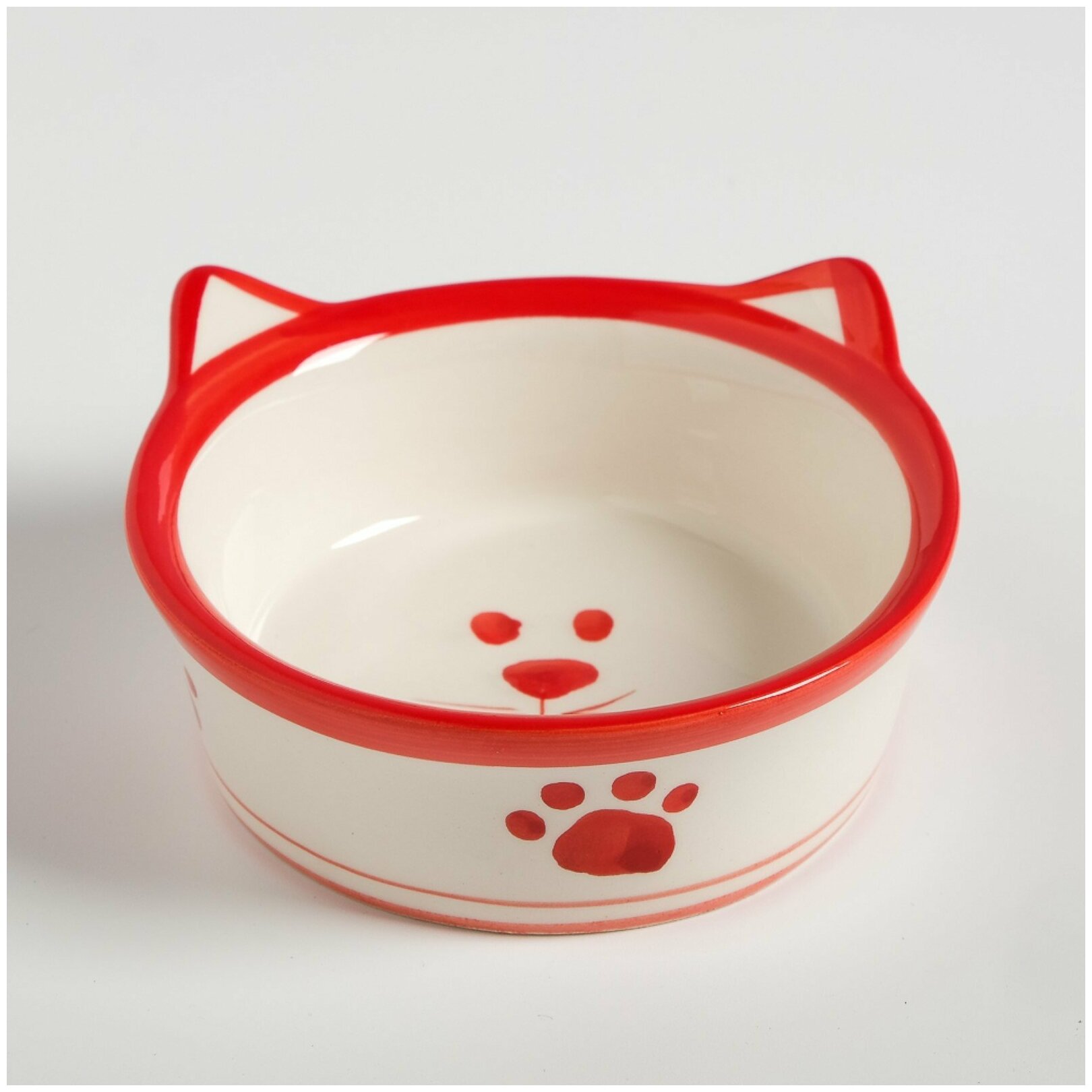 Миска керамическая "Подмигивающий кот" 150 мл, бело-красная - фотография № 1