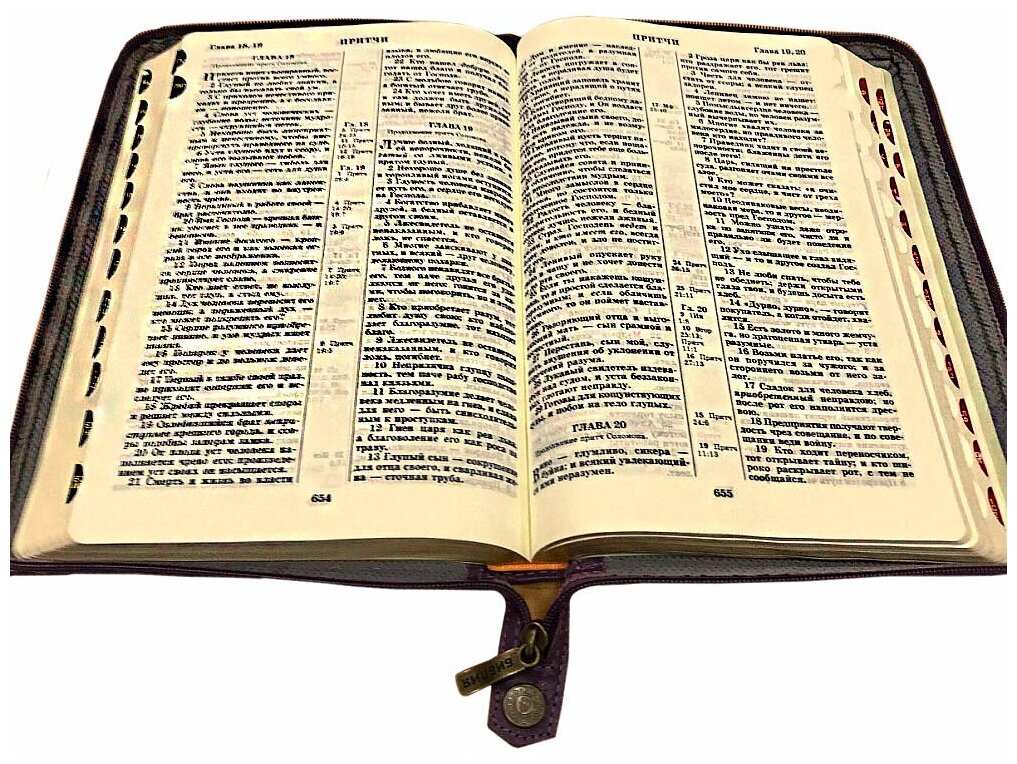 Библия фиолетовая кожаная на молнии, с кнопкой ((1372)077ZTIFIB) - фото №6