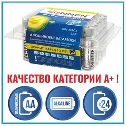 Батарейки комплект 24 шт SONNEN Alkaline, АА(LR6, 15А), алкалиновые, пальчиковые, короб, 455095