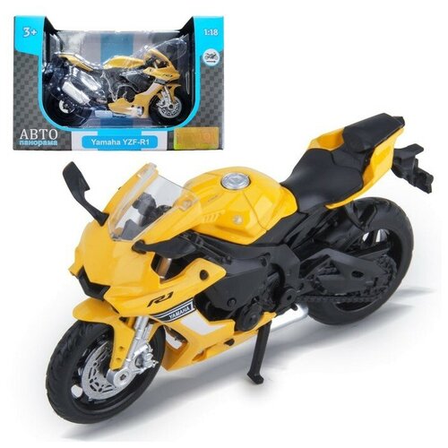 Автопанорама Модель мотоцикла металл. Yamaha YZF-R1 Scale 1:18, цвет желтый, свободный ход колёс