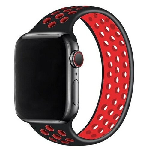 Ремешок-браслет силиконовый перфорированный NK для Apple Watch 42/44/45мм (8), черный+красный, M(146мм)