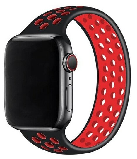 Ремешок-браслет силиконовый перфорированный NK для Apple Watch 42/44/45мм (8), черный+красный, S(136мм)