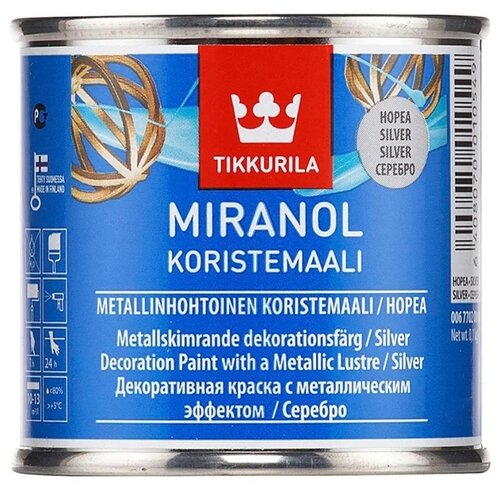 Краска акриловая Tikkurila Miranol Koristemaali полуглянцевая серебро 1 л 1 кг краска акриловая dulux master lux aqua 40 полуглянцевая белый 1 л 1 36 кг
