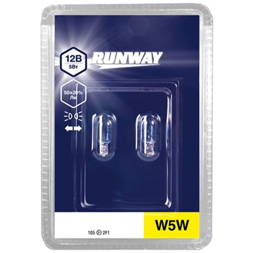 Лампа автомобильная Runway, RW-W5W-b, W5W 12В 5w, 2 шт, блистер