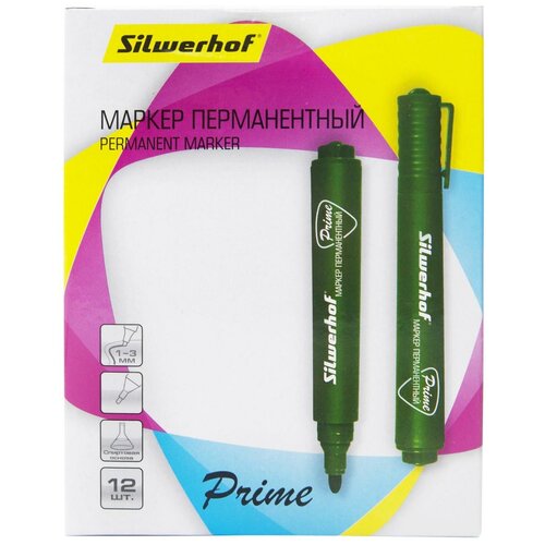 Упаковка маркеров перманентных Silwerhof Prime, пулевидный пишущий наконечник, зеленый