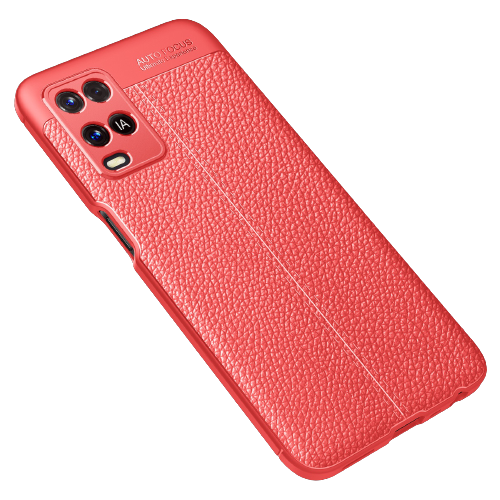 Чехол MyPads для Oppo A54 из качественного износостойкого силикона с декоративным дизайном под кожу с тиснением красный