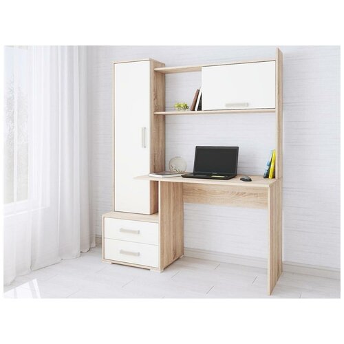 Стол компьютерный тэкс Квартет-9 Дуб Сонома/Белый