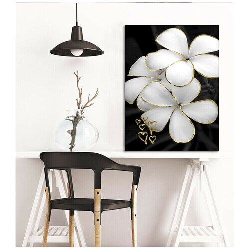 Картина для интерьера в комнату/гостиную/зал/спальню "Белые цветы", арт холст на подрамнике, 50х70 см