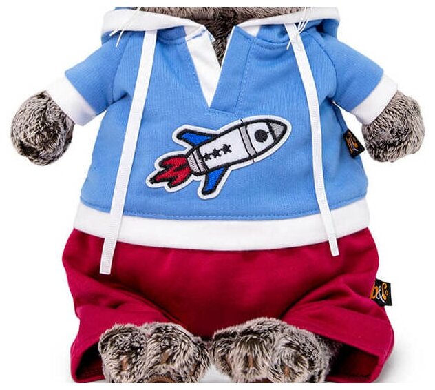 Одежда для кота Басика Футболка синяя с ракетой и сливовые штаны 25 см