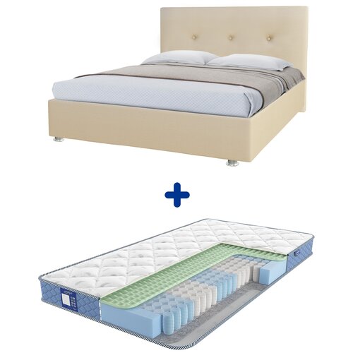 Двуспальная кровать CityFlex Vikan 160x200 Бежевый экокожа с матрасом CityFlex Spring R2 Side на ортопедических ламелях