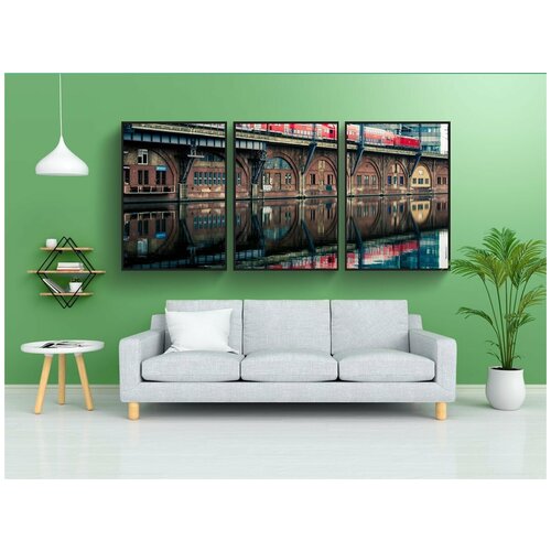 фото Набор модулных постеров для интерьера "тренироваться, железная дорога, река" 60x90 см. в тубусе, без рамки lotsprints