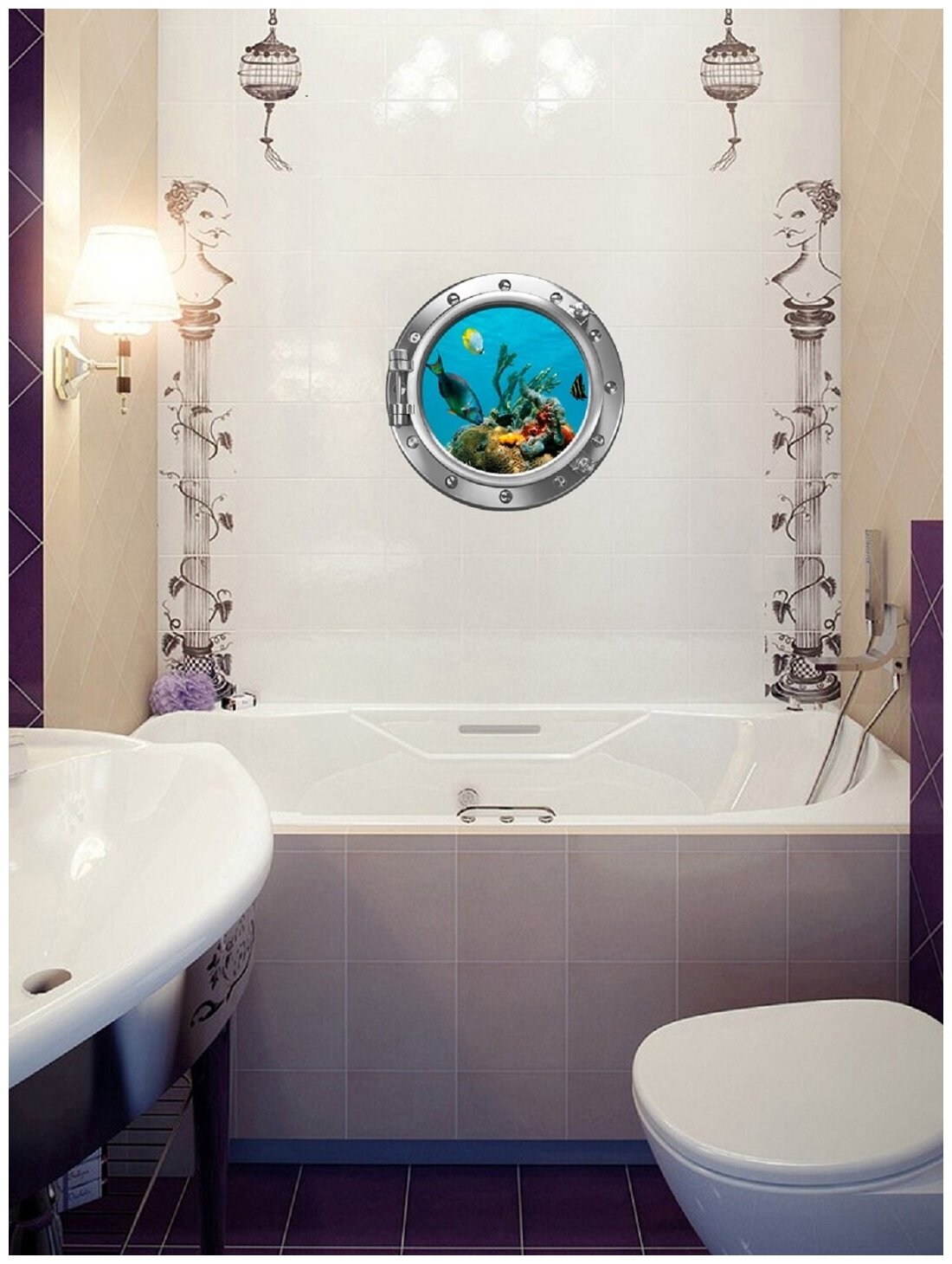 Наклейка интерьерная на стену, ванну и туалет "Красивый морской пейзаж", 40х40 см саиоклеющаяся