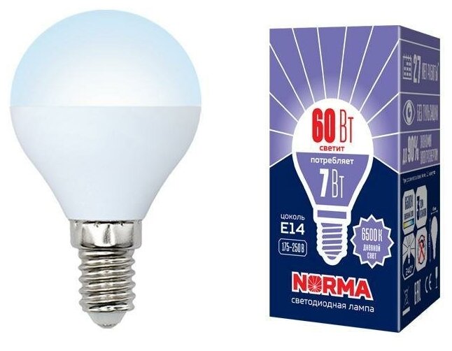 Volpe Лампа светодиодная (UL-00003818) E14 7W 6500K матовая LED-G45-7W/DW/E14/FR/NR