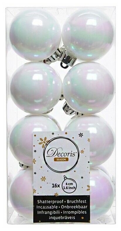 Набор пластиковых шаров делюкс мини (матовые и глянцевые), цвет: белый радужный, 4 см, упаковка 16 шт, Kaemingk