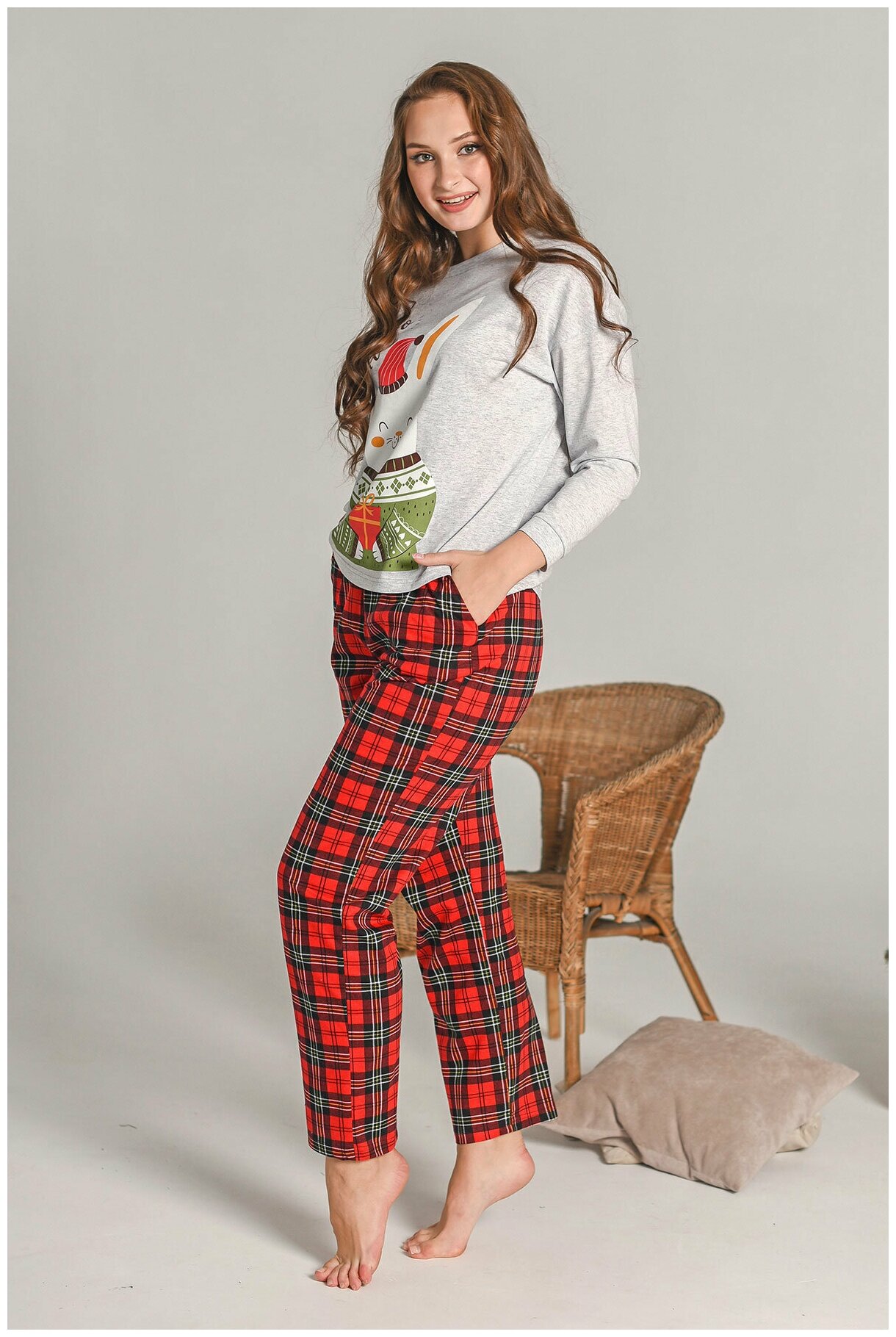 Женская пижама с брюками Подарок Серый 54 Кулирка Оптима трикотаж - фотография № 6