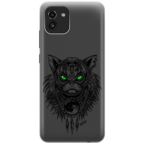 Силиконовый чехол на Samsung Galaxy A03, Самсунг А03 с 3D принтом Shaman Cat прозрачный чехол книжка на samsung galaxy a03 самсунг а03 с 3d принтом shaman cat черный