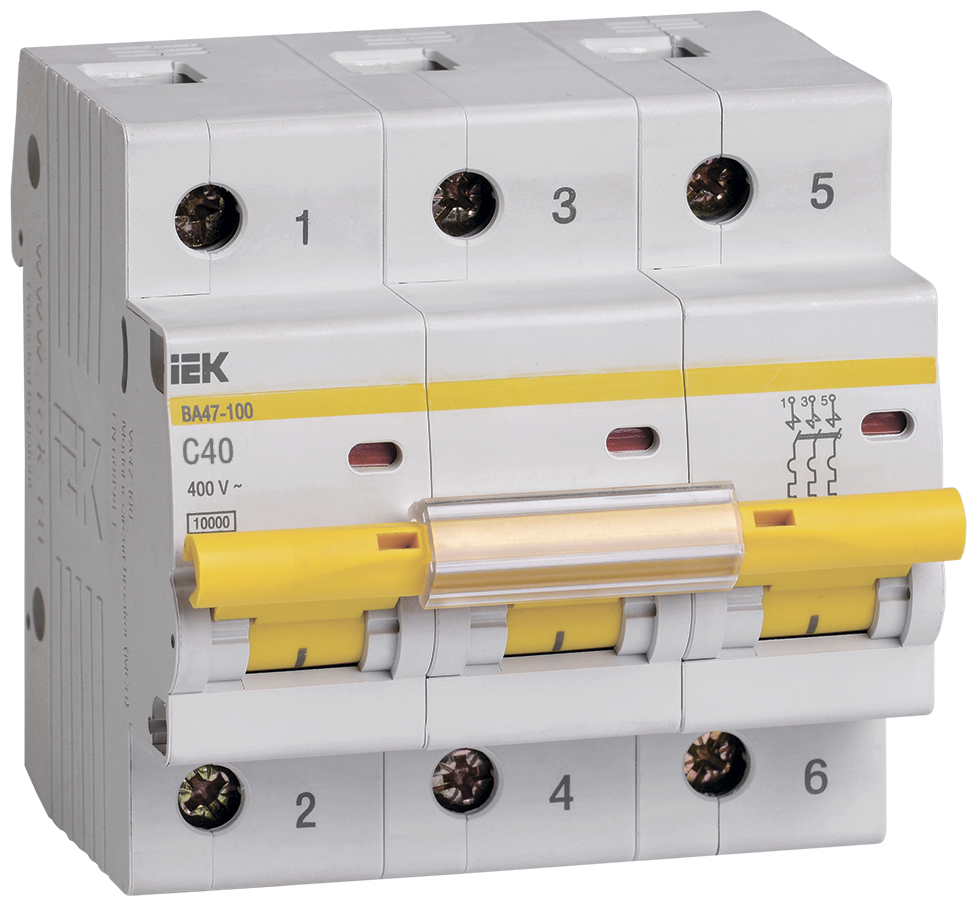 Выключатель автоматический модульный 3п C 40А 10кА ВА47-100 IEK MVA40-3-040-C (1 шт.)
