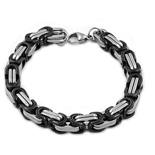 фото Трендовый браслет цепь с квадратным сечением и эффектным византийским плетением в черно-серебристом цвете. длина 22см hagust